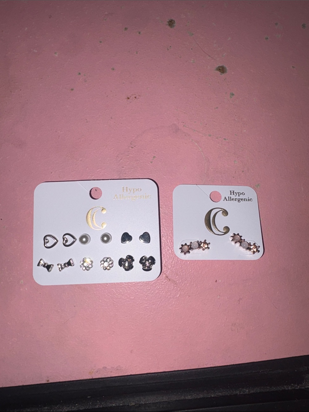 Coach Pink and Gold Stud Earring Set - Moon & Floral Motifs